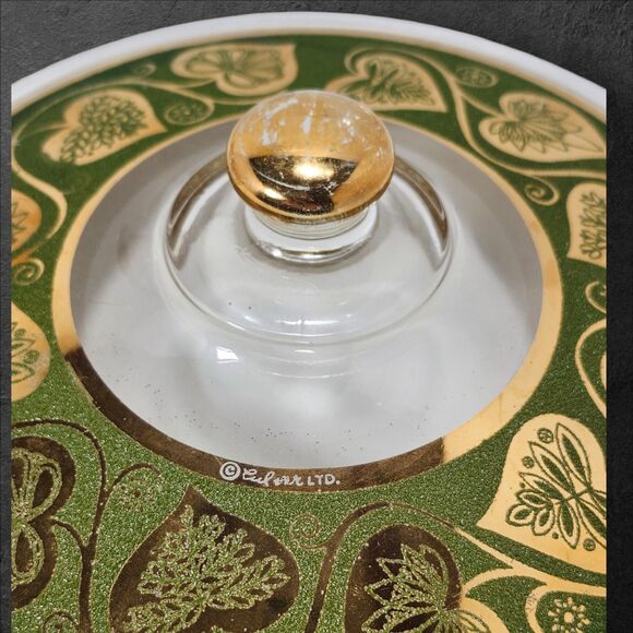 Vintage Fire-King 2 Qt Casserole w/ Culver Ltd 22K Gold & Green Lid Excellent - Picture 6 of 10